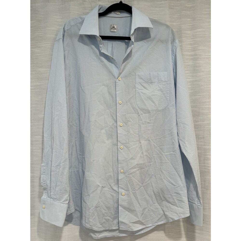 Peter Millar Long Sleeved Shirt Large Blue & White 100% Cotton Button Down